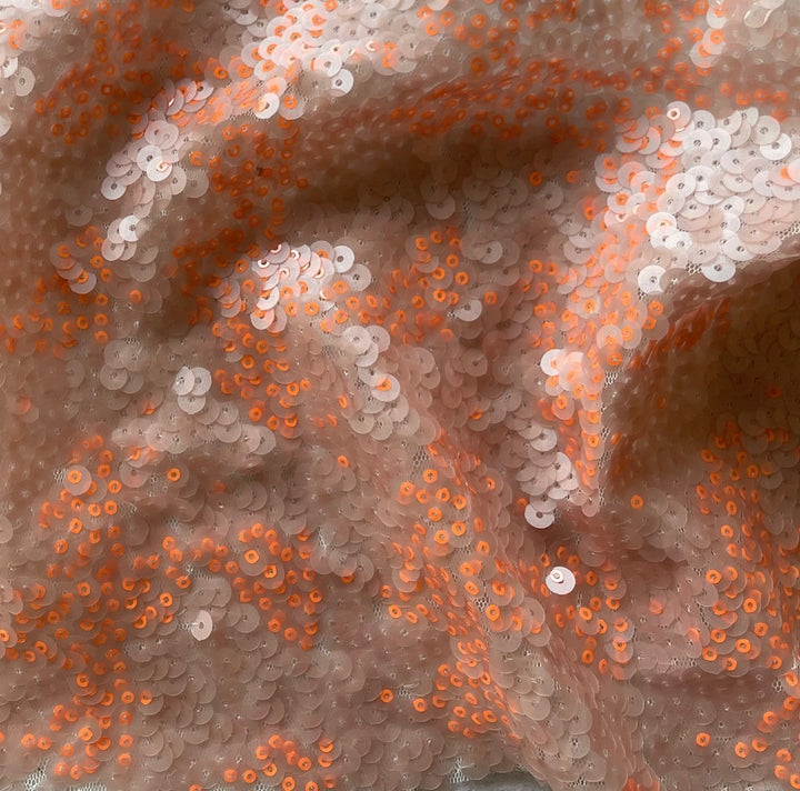 Retro Micro Neon Orange & Ballet Pink Sequins on Mesh