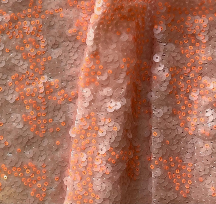 Retro Micro Neon Orange & Ballet Pink Sequins on Mesh