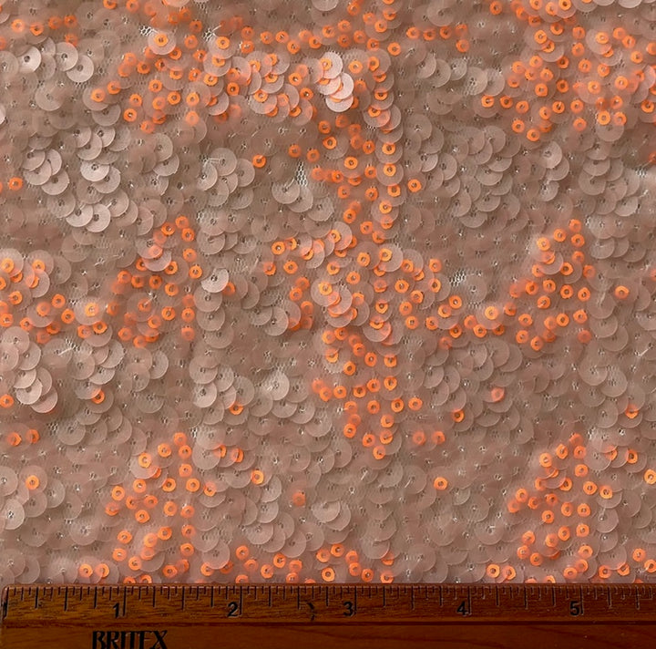 Retro Micro Neon Orange & Ballet Pink Sequins on Mesh