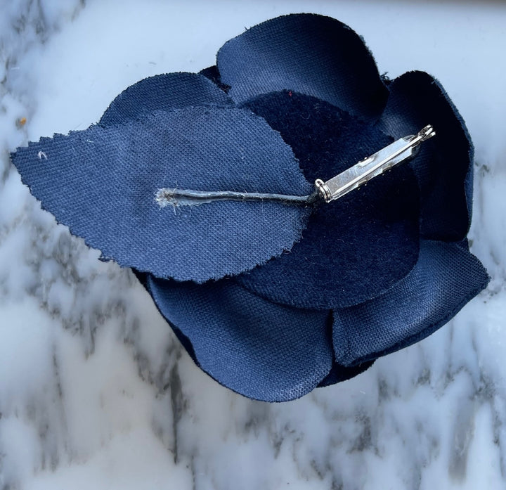 Midnight Navy Velvet Camellia Silk Flower (Made in USA)