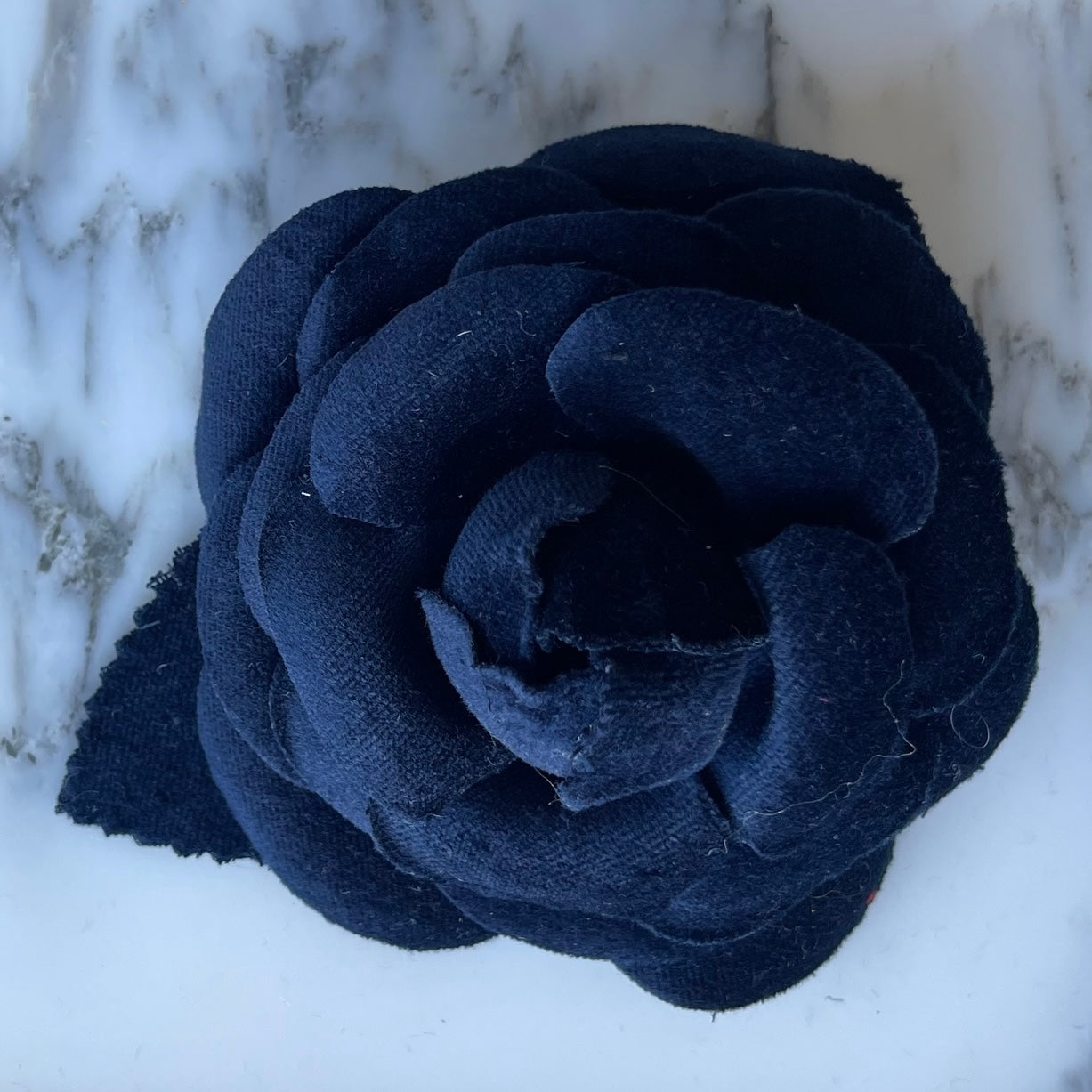 Midnight Navy Velvet Camellia Silk Flower (Made in USA