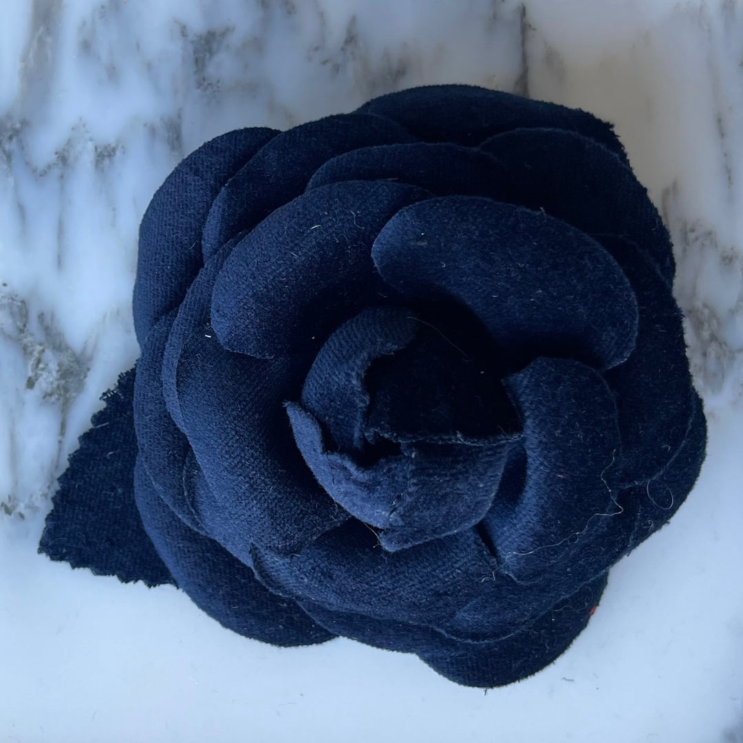 Midnight Navy Velvet Camellia Silk Flower (Made in USA)