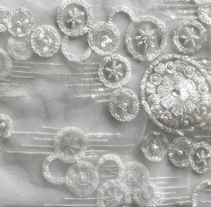 Extravagant Art Deco-Inspired Bridal White Embroidered Mesh (Made in Korea)