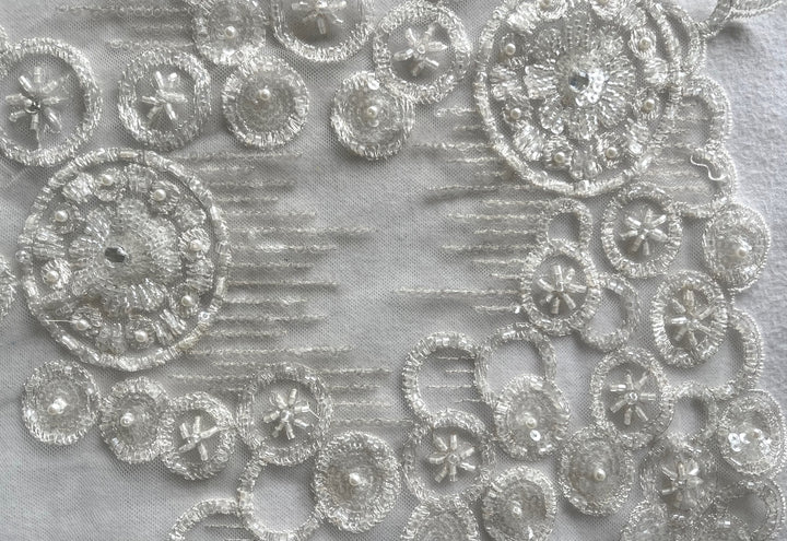 Extravagant Art Deco-Inspired Bridal White Embroidered Mesh (Made in Korea)