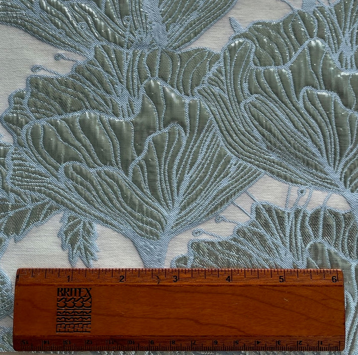 Mid-weight Metallic Silvered Aqua Polyester Brocade (Made in Italy)