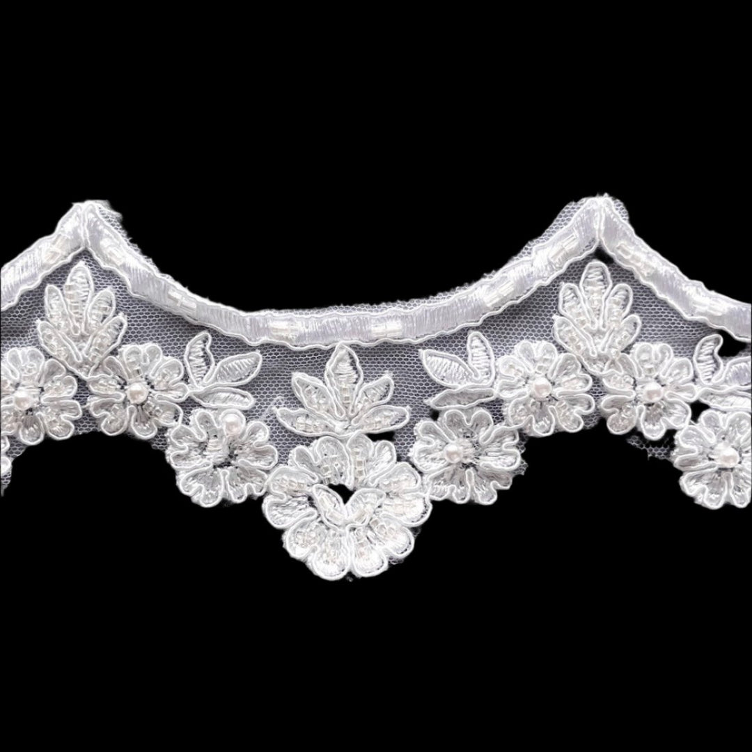 3" Bright White Beaded & Pearled Alençon Style Edging Lace Trim