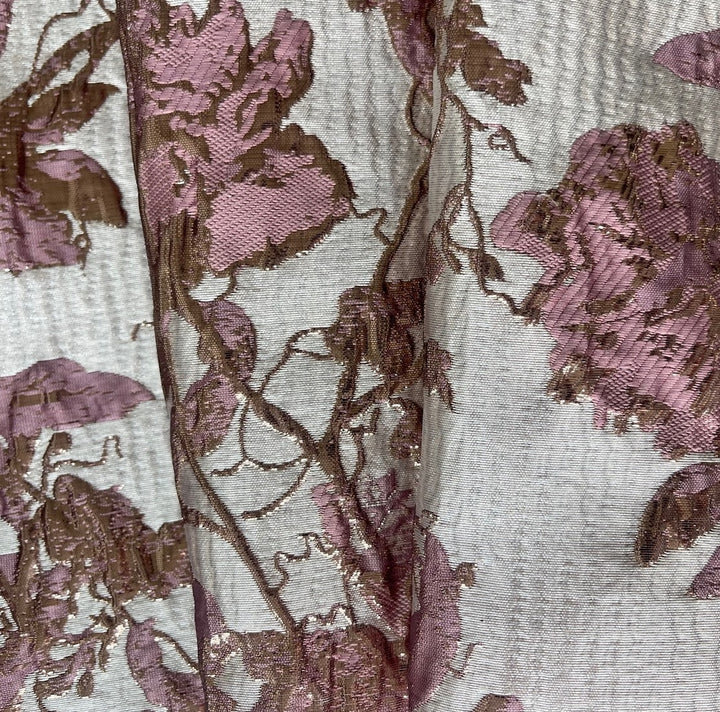 Mid-Weight Elegant Metallic Rose & Tan Polyester Brocade