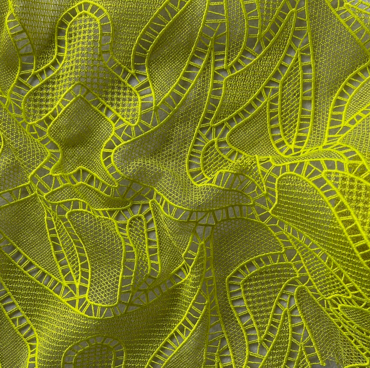 Modern Citrine Laddered Open-Work Guipure Lace Fabric (Made in Italy)