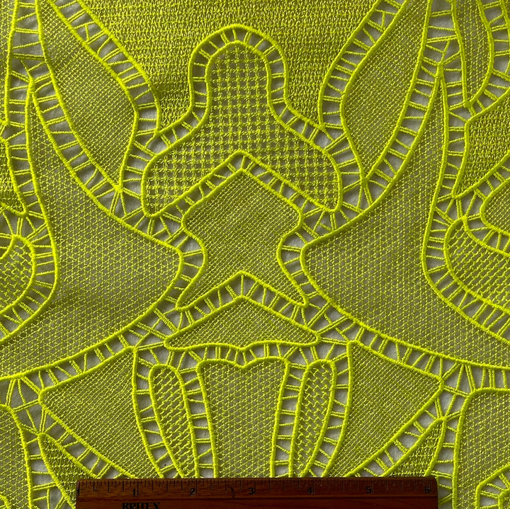 Modern Citrine Laddered Open-Work Guipure Lace Fabric (Made in Italy)