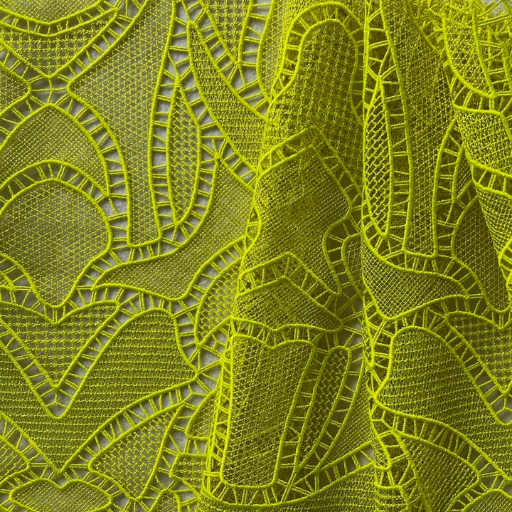 Modern Citrine Laddered Open-Work Guipure Lace Fabric (Made in Italy)