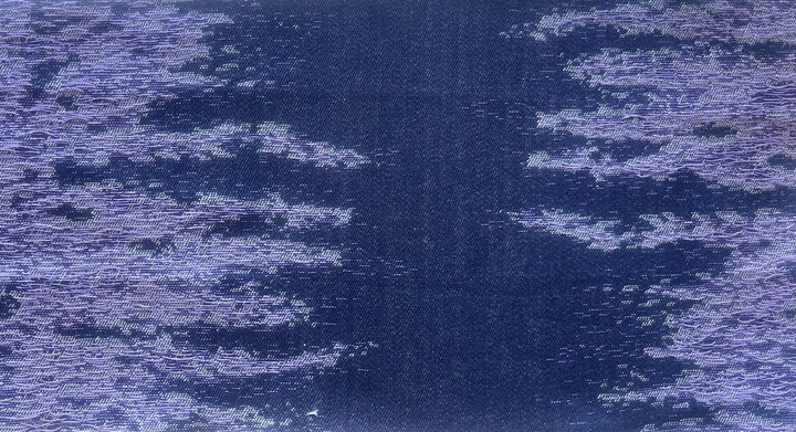Embroidered Lavender Flames Cotton Denim (Made in Italy)