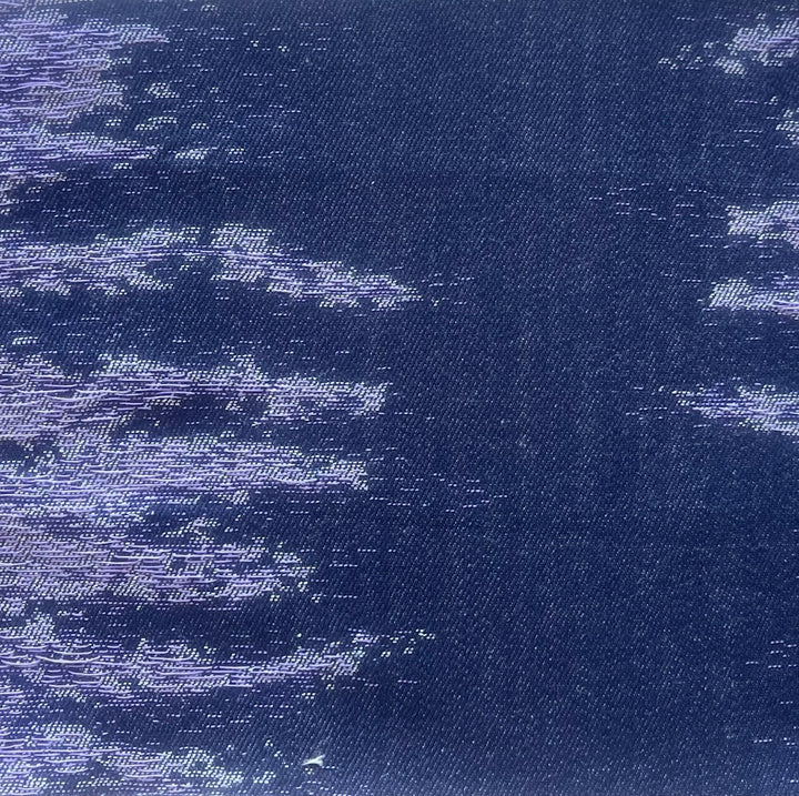 Embroidered Lavender Flames Cotton Denim (Made in Italy)