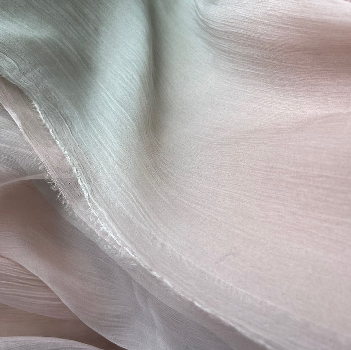 63" Panel - Ombré Apricot Blush & Sage Mist Crinkled Silk Chiffon (Made in Italy)