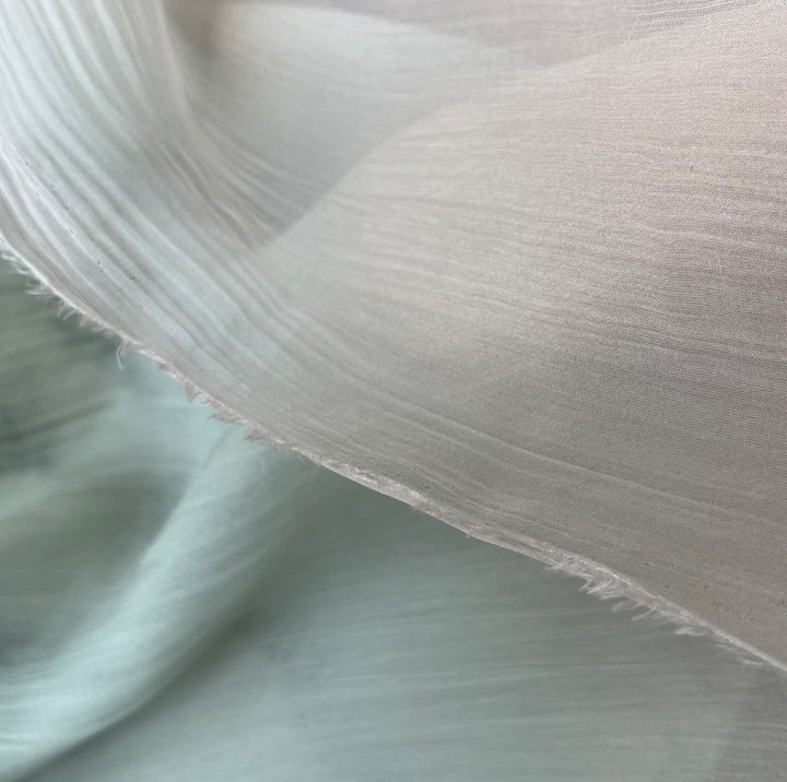 63" Panel - Ombré Apricot Blush & Sage Mist Crinkled Silk Chiffon (Made in Italy)