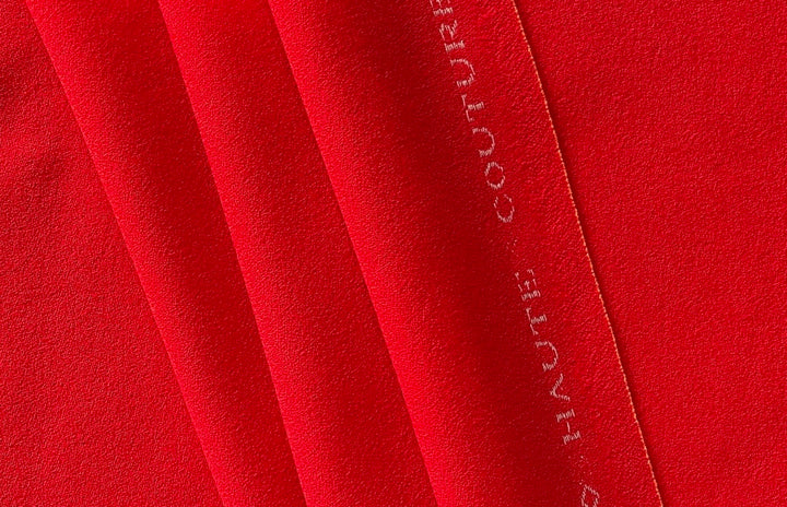 High-End Vermillion Sparks Selvedged Wool Crepe (Made in Italy)