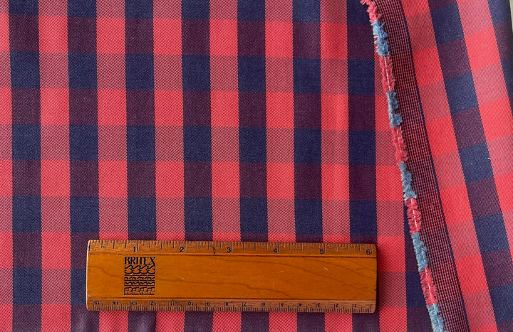 Solbiati Mid-Weight  Marvelous Salmon & Navy Checked Cotton Twill (Made in Italy)