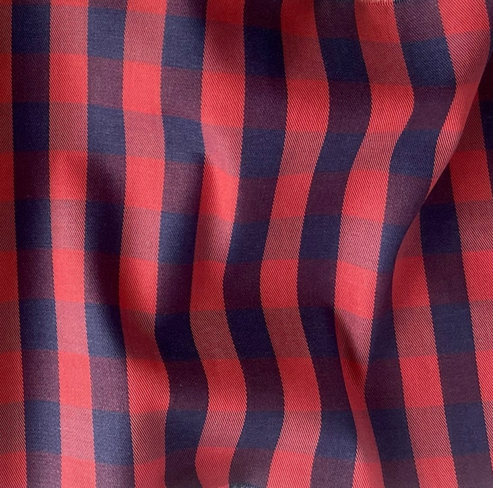 Solbiati Mid-Weight  Marvelous Salmon & Navy Checked Cotton Twill (Made in Italy)