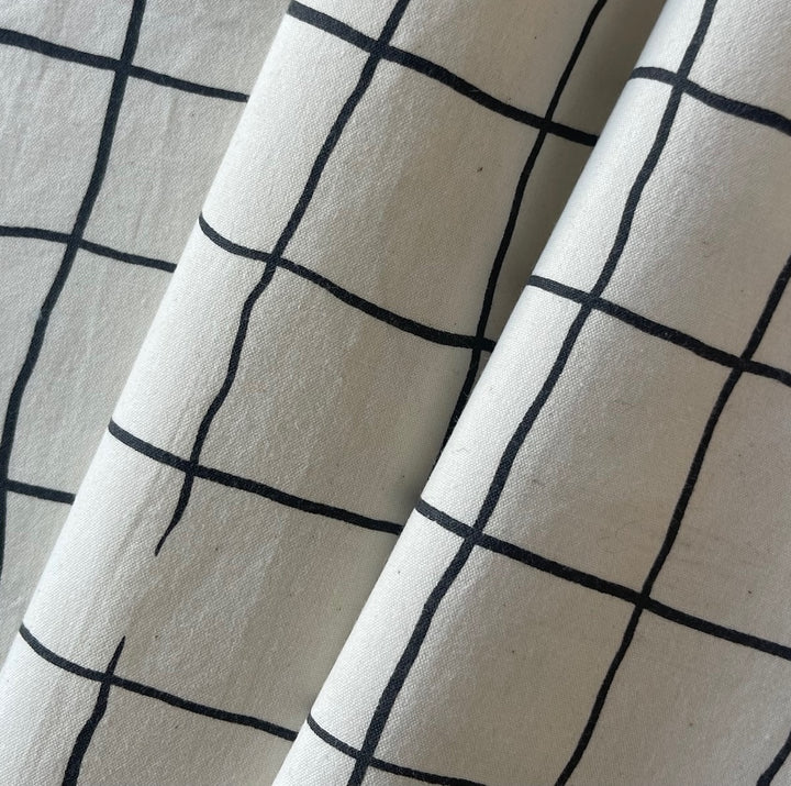 Hand-Drawn Natural Grid Cotton Poplin (Made in Japan)