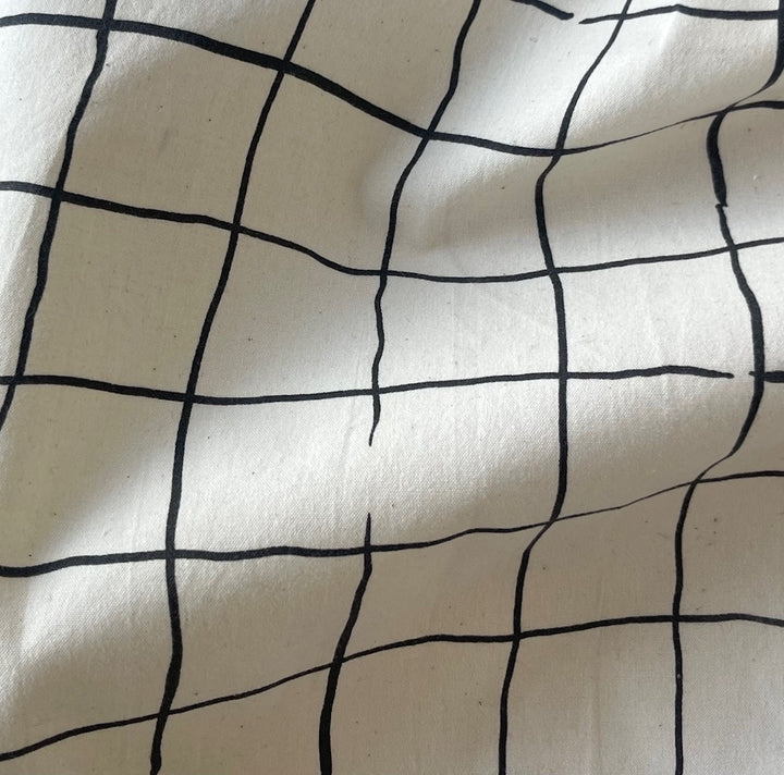 Hand-Drawn Natural Grid Cotton Poplin (Made in Japan)