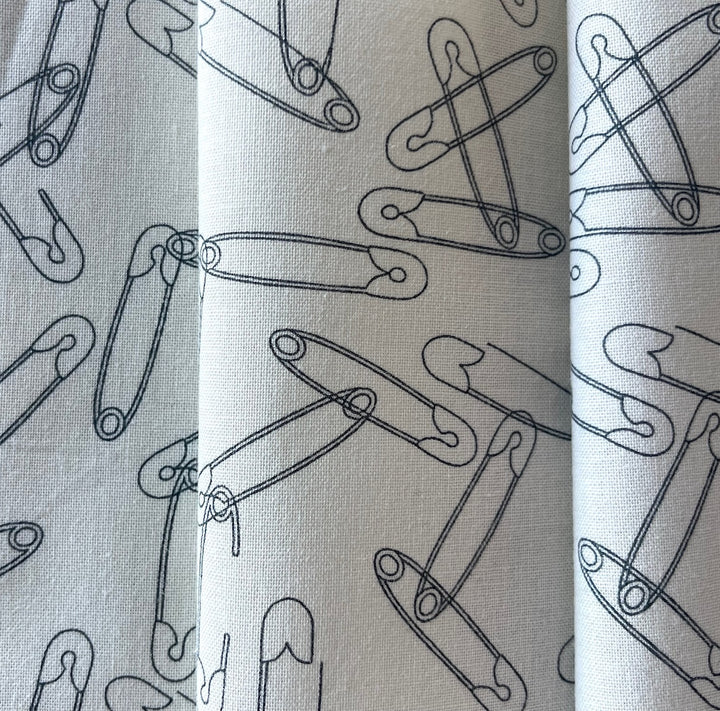 Black Still More Paper Safety Pins Quilting Cotton  (Made in Japan)