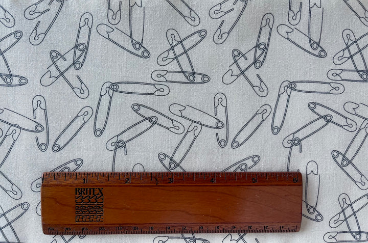 Black Still More Paper Safety Pins Quilting Cotton  (Made in Japan)