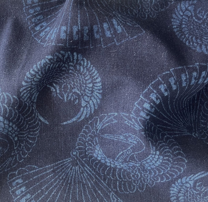 Cranes & Fans Traditional Tsutsugaki Indigo Cotton (Made in Japan)