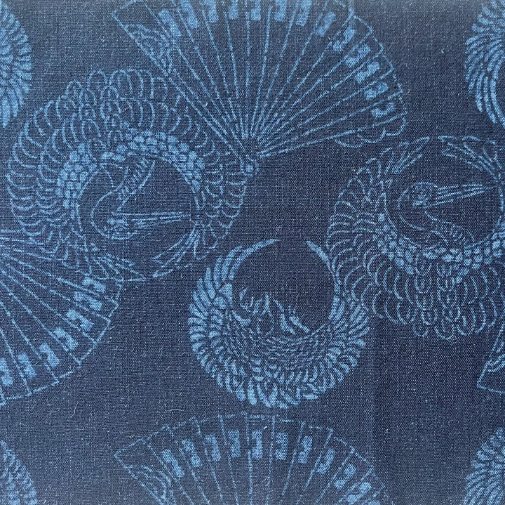 Cranes & Fans Traditional Tsutsugaki Indigo Cotton (Made in Japan)