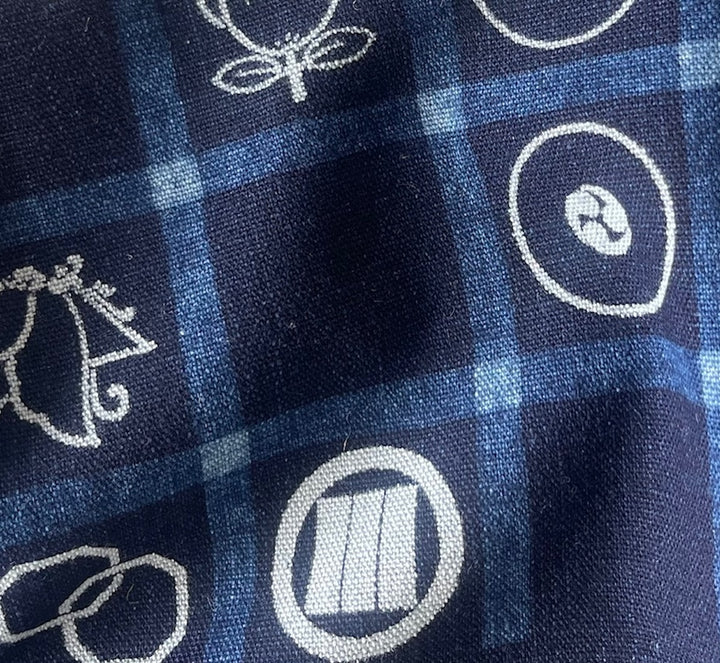 Checkered Objects Traditional Tsutsugaki Indigo Cotton (Made in Japan)