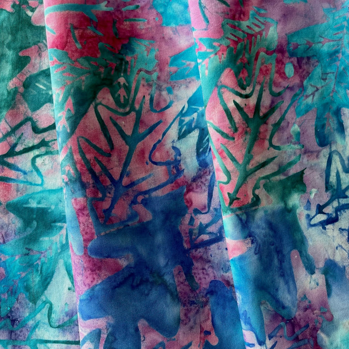 Tumbling Pink & Blue Oak Leaves Cotton Batik (Made in Indonesia)