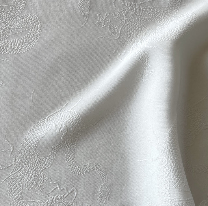 Oriental Dragons Powder White Silk Jacquard
