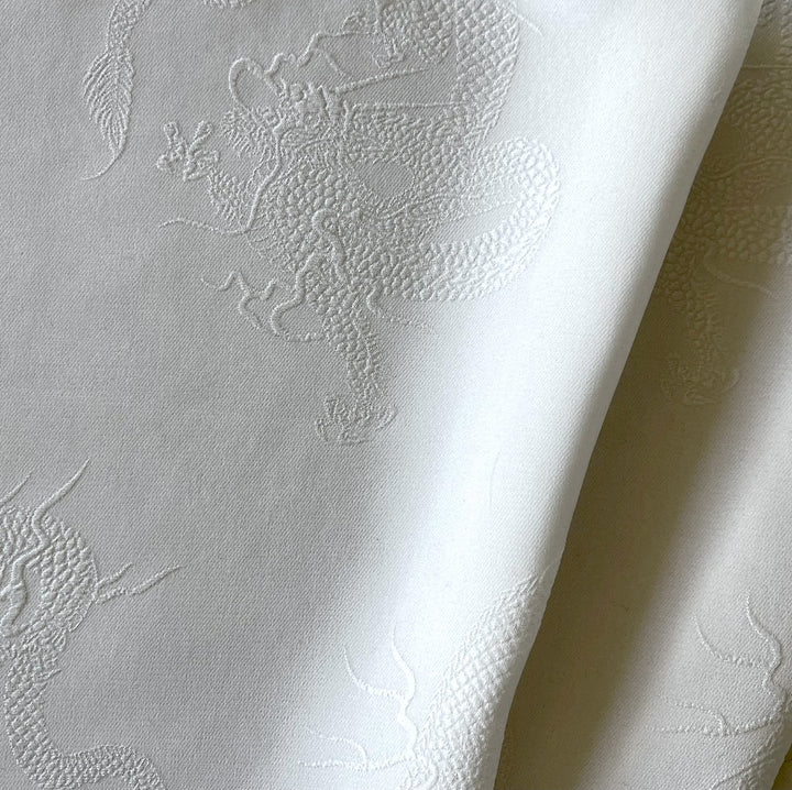 Oriental Dragons Powder White Silk Jacquard