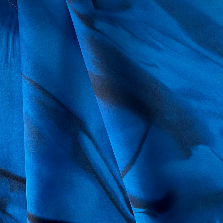 Swooping Abstract Cobalt & Coal Silk Satin Charmeuse (Made in Italy)
