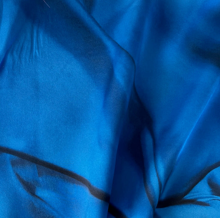 Swooping Abstract Cobalt & Coal Silk Satin Charmeuse (Made in Italy)