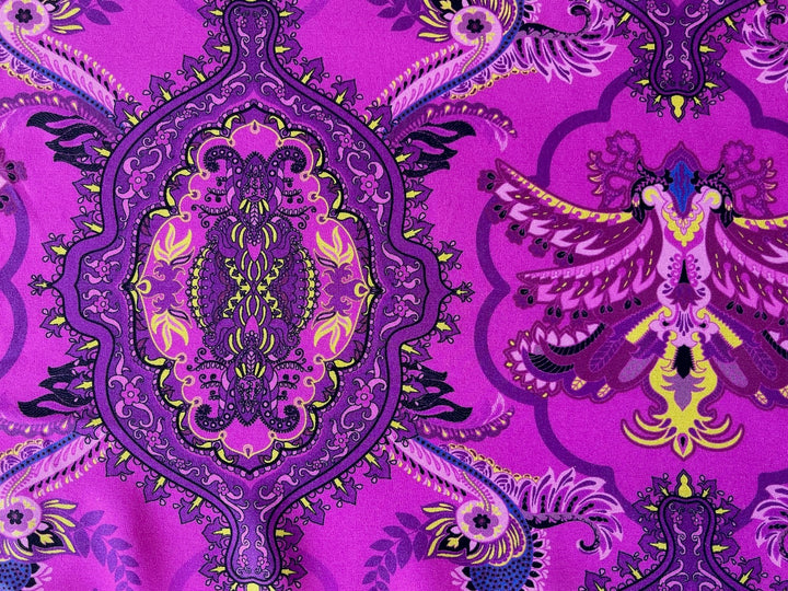Couture Arabesque Swoops & Medallions Phlox Stretch Matte Silk Satin Charmeuse (Made in Italy)