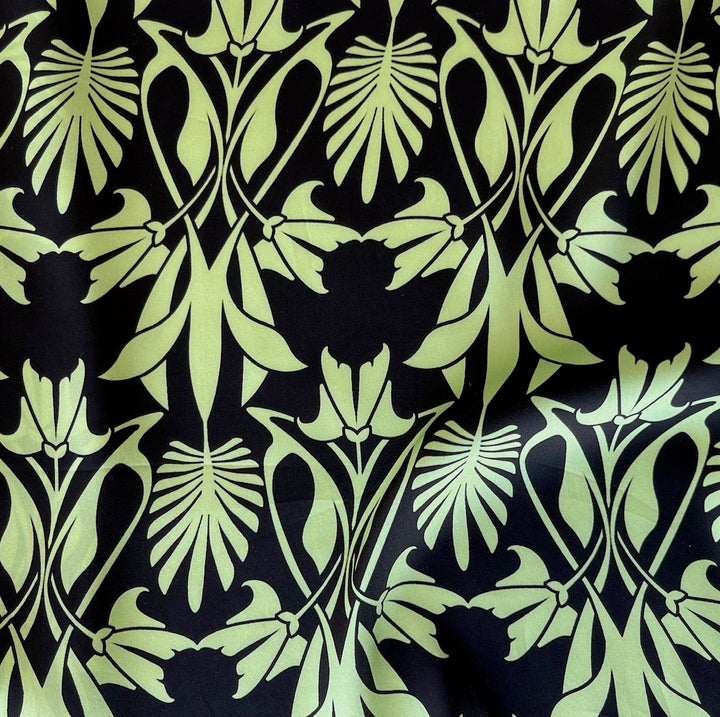 Couture Sinuous Art Nouveau Pear & Onyx Silk Satin Charmeuse (Made in Italy)