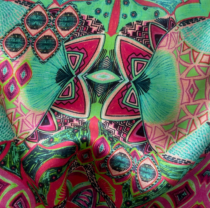 Gorgeous Psychedelic Geometry Silk Satin Charmeuse (Made in Italy)