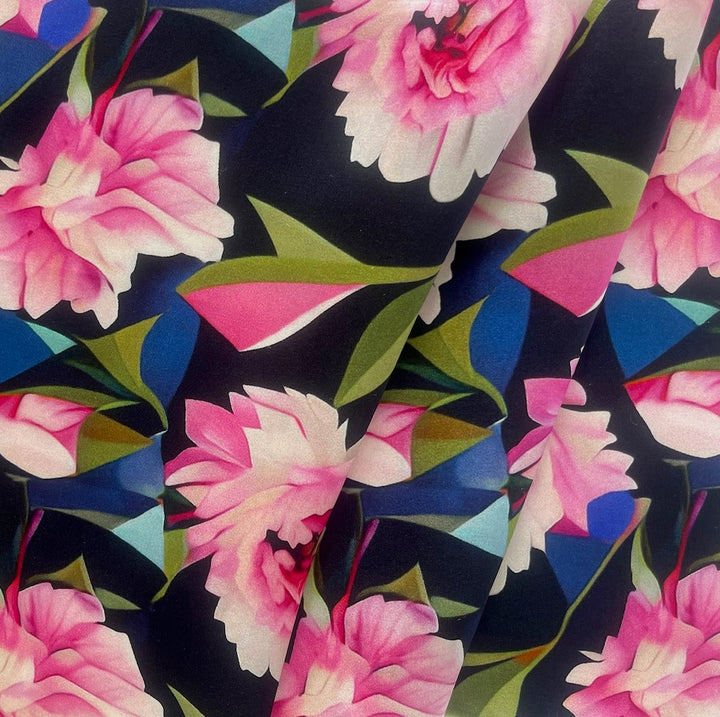 Precisionist Peonies Silk Satin Charmeuse (Made in Italy)