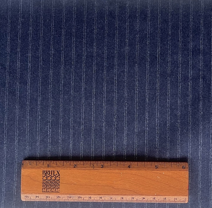 Vitale Barberia Cononico Lighter-Weight Chalk Striped Navy Selvedged Wool Flannel (Made in Italy)