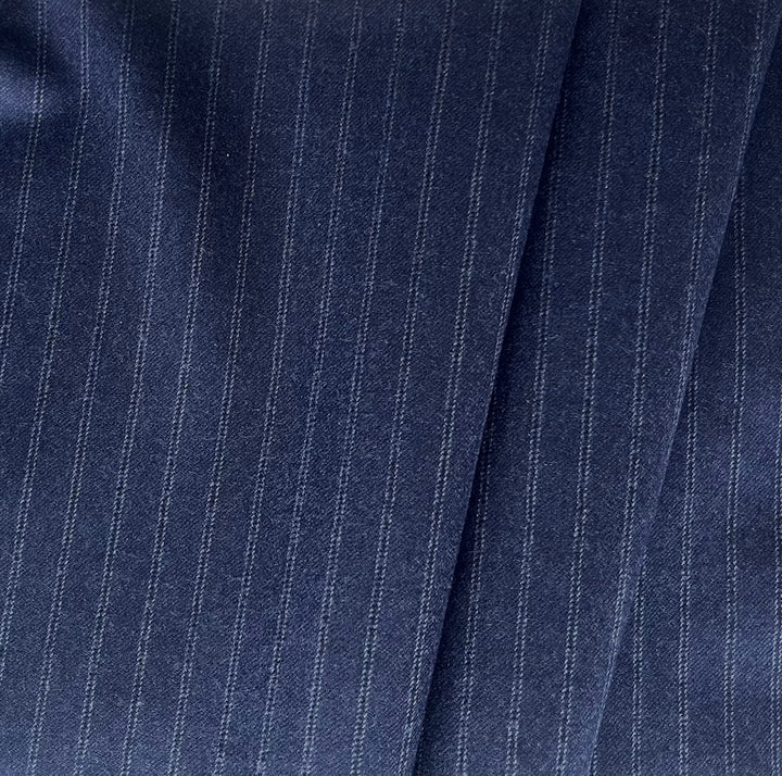 Vitale Barberia Cononico Lighter-Weight Chalk Striped Navy Selvedged Wool Flannel (Made in Italy)