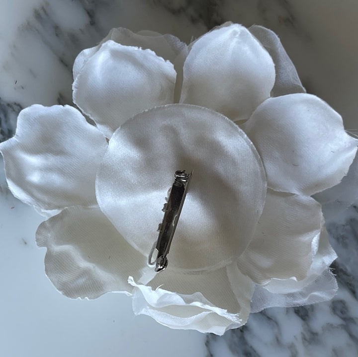 Cloud White Ball Peony Satin & Organza Silk Flower (Made in USA)