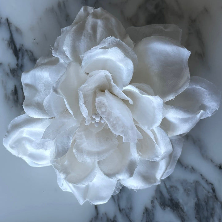 Cloud White Ball Peony Satin & Organza Silk Flower (Made in USA)