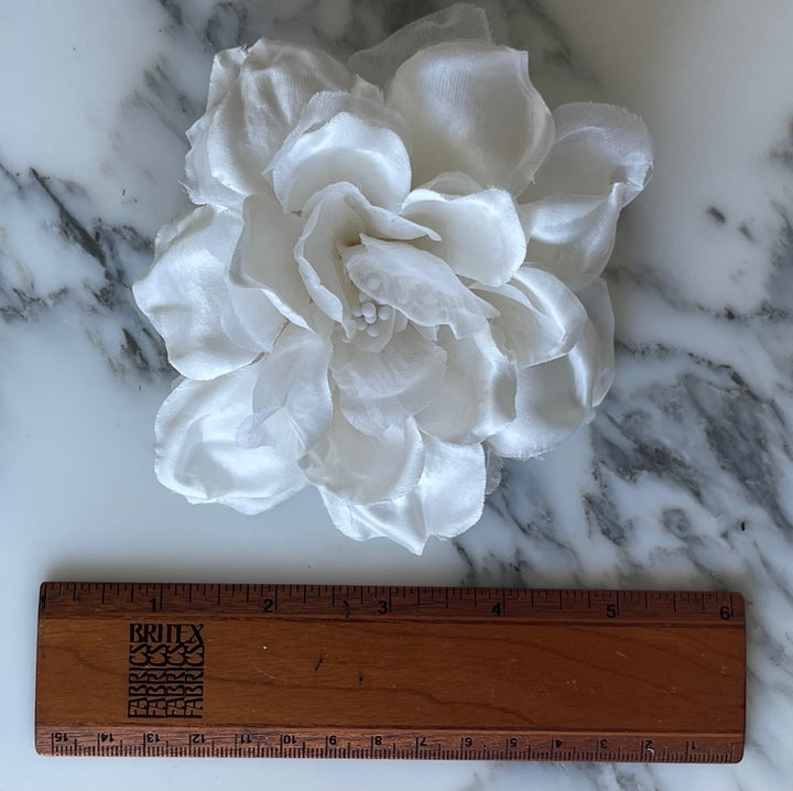 Cloud White Ball Peony Satin & Organza Silk Flower (Made in USA)