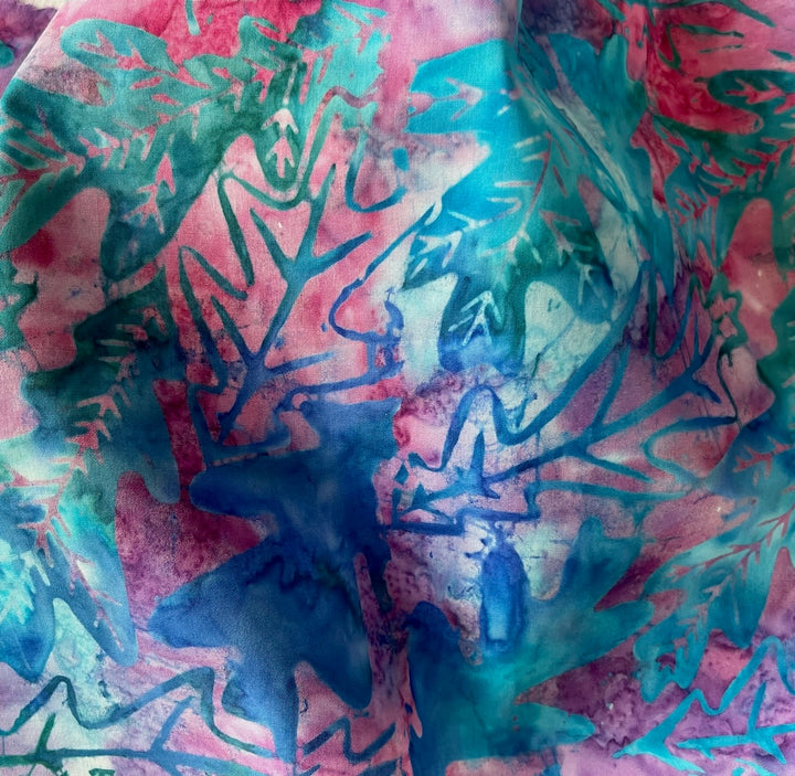 Tumbling Pink & Blue Oak Leaves Cotton Batik (Made in Indonesia)