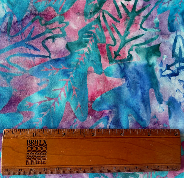 Tumbling Pink & Blue Oak Leaves Cotton Batik (Made in Indonesia)