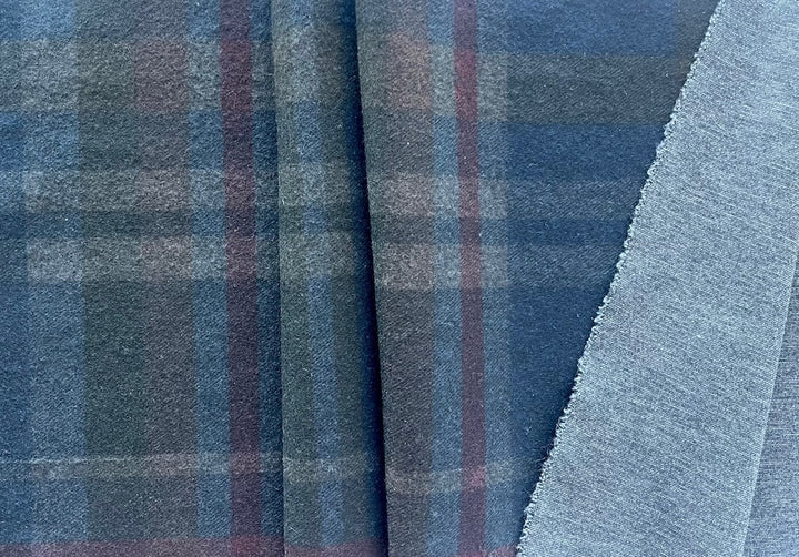 Mid-Weight Midnight Stormcloud Plaid Viscose Blend Ponte Knit (Made in the Netherlands)
