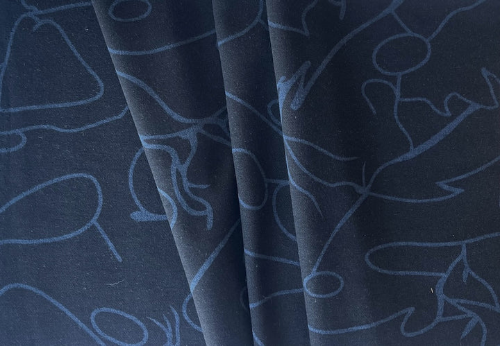 Light to Mid-Weight Denim Squiggles Viscose Blend Ponte Knit (Made in the Netherlands)