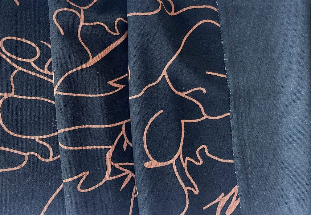 Light to Mid-Weight Copper Penny Squiggles Viscose Blend Ponte Knit (Made in the Netherlands)
