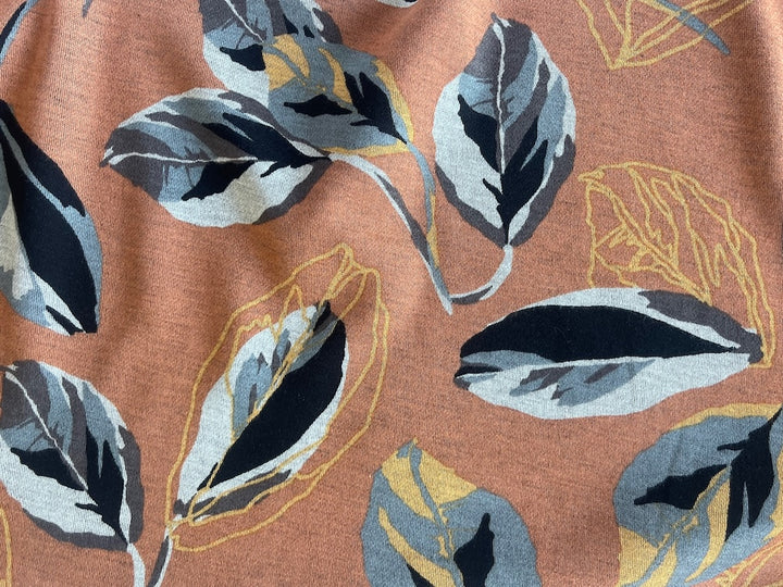 Light to Mid-Weight Coppered Leaf Shadow Viscose Blend Ponte Knit (Made in the Netherlands)