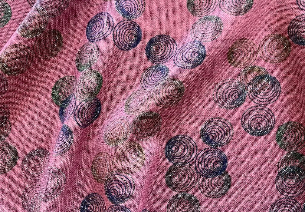 Mid-Weight Midnight Concentric Spirals on Mauve Viscose Blend Ponte Knit (Made in the Netherlands)