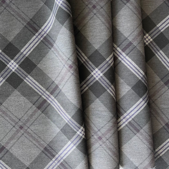 Pewter & Plum Diagonal Plaid Rayon Viscose Blend Ponte Double-Knit (Made in Italy)